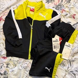Puma Youth Black and Yellow Tracksuit